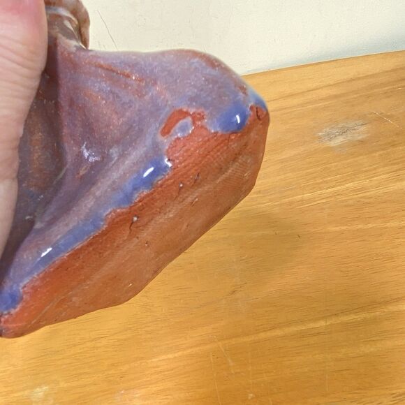 Vintage 5.5" Abstract Hand-Painted Redware Studio Art Pottery Pinched Vase - Picture 9 of 11